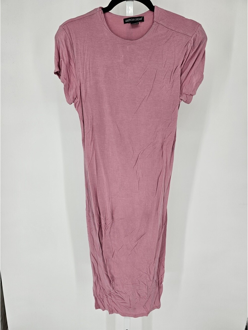 American Dream Womens Sz L Midi Length T Shirt Dress Blush Pink Jersey Knit